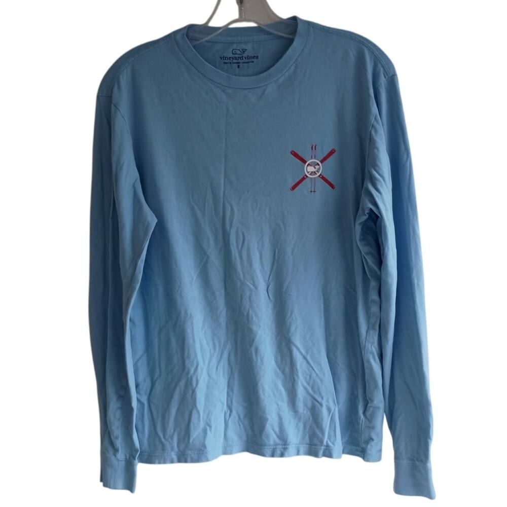 Vineyard Vines long sleeve shirt blue skiing US flag logo Size Small